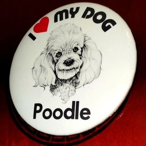 3in I love my poodle dog vintage pinback button